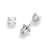 Sterling Silver Rhodium plated screwback 4mm AAA Cubic Zirconia Stud Earrings for baby, girls and women